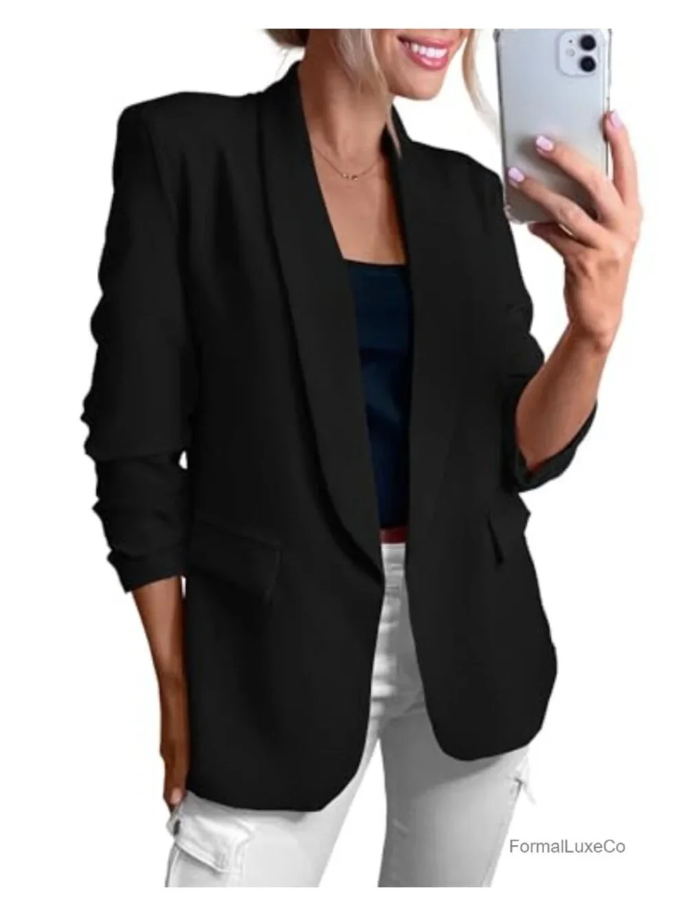 Womens Blazer Business Casual Long Sleeve Open Front Suit Jacket with Pockets